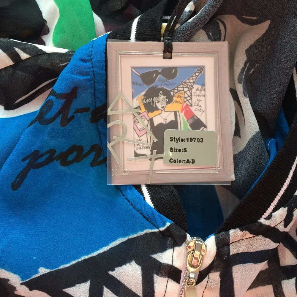 Simply Art by Dolcezza Sheer Jacket Small Multicolor Paris Zip Long Sleeve NWT - Picture 8 of 8